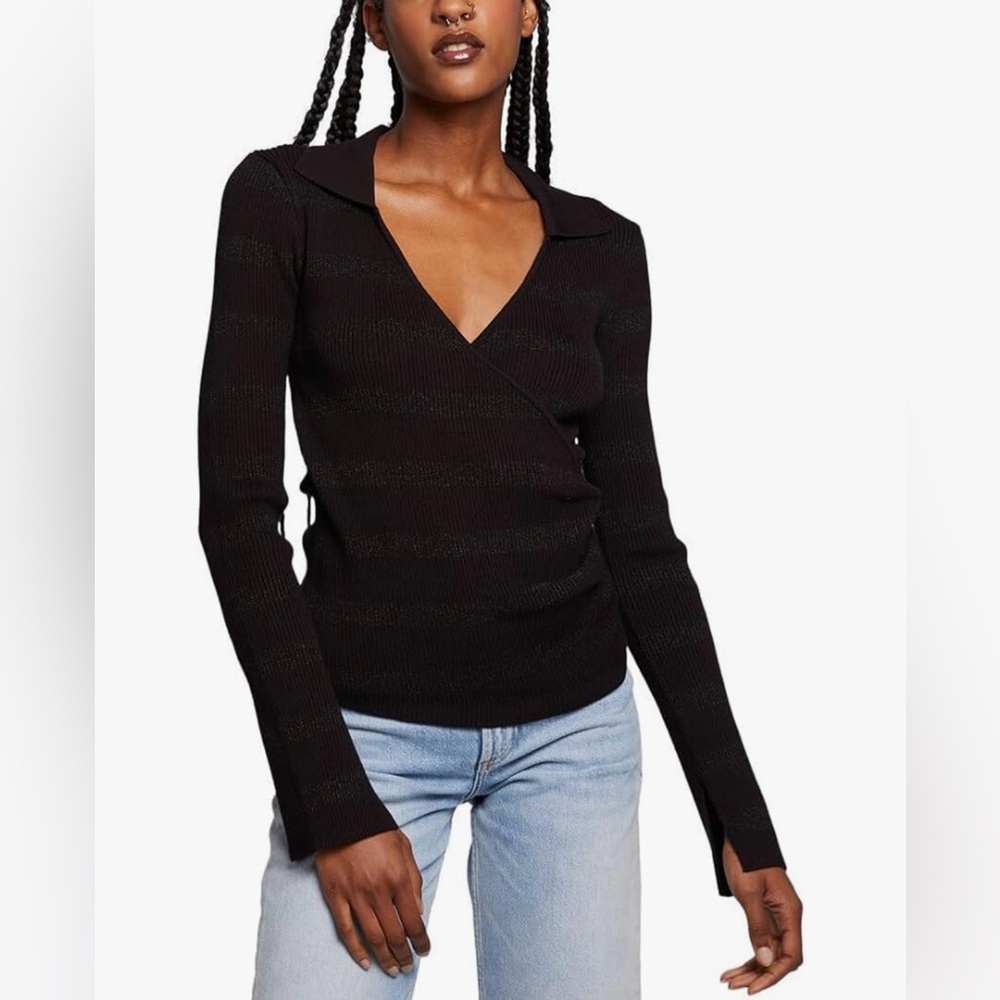 NWT Chaser Harper Black and Silver Long Sleeve Top in Size Small